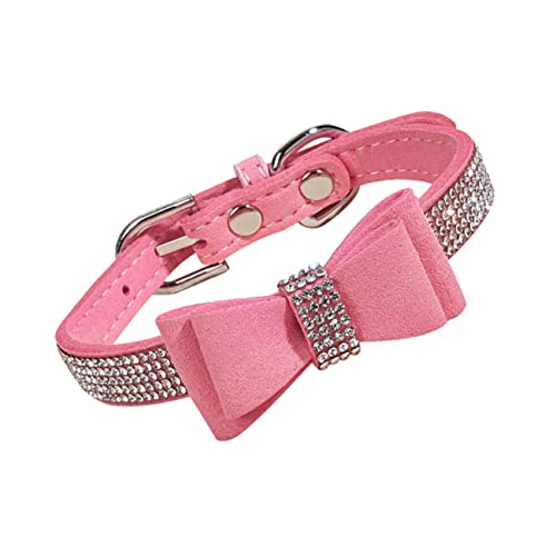 EXHUMKY 1 Satz Diamanthalsband für Haustiere Bogen Wurf Gürtel Klassiker führen pet Supplies haustierbedarf strapazierfähiges Hundehalsband Trainingshalsbänder für Hunde Mikrofaser Rosa von EXHUMKY