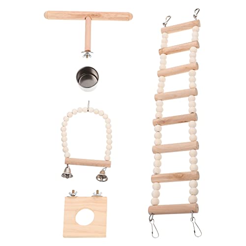 EXHUMKY 1 Set / 4 Stücke Hamster Spielzeug DIY Holzschwingen Spielzeug Kletterleiter Stehplattform von EXHUMKY