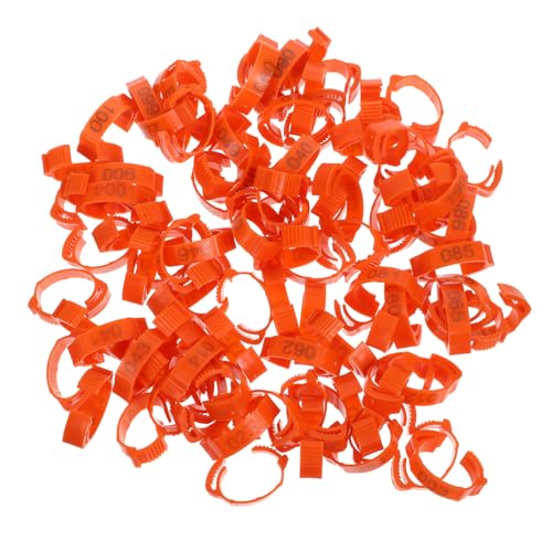 EXHUMKY 100St Geflügelbeingurt Geflügelbeinbänder nummeriert Hühner Hahn Geflügelfußring Geflügelbeinring Geflügel Beinband Charms Beinringe für Geflügel Taubenfüße klingeln Abs Orange von EXHUMKY