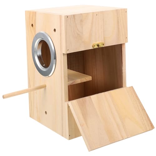 EXHUMKY 1Stk Vogelzuchtbox Vogelnest Vogel Fütterer Lovebird automatischer Vogelfutterspender Käfige nistkasten für gartenvögel vogelhaus Vogelnisthalter Vogelhalter aus Holz hölzern Beige von EXHUMKY