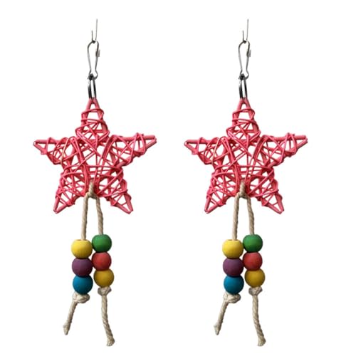 EXHUMKY 2 Stück Papagei Kauspielzeug Bright Woven Star Bird Spielspielzeug Hanging Toy Anhänger von EXHUMKY