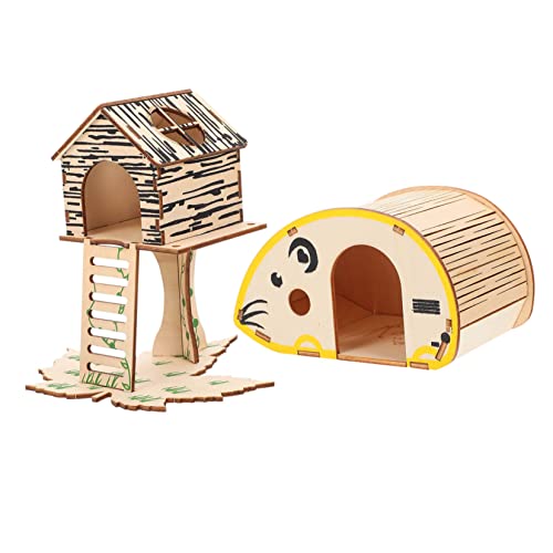 EXHUMKY 2 Pcs Hamster Versorgung Versteckte Villa Holz Nest Übung Basis Komfortable Wohnraum von EXHUMKY