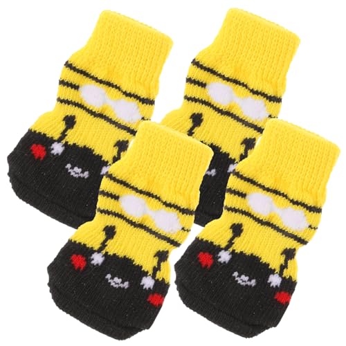 EXHUMKY 4 Stück Haustier Socken Hundesocken Für Große Hunde Hundepfotenpolster Abziehen Und Aufkleben Schuhhund Pfotenreiniger Für Hunde Hundeschuhe Kleine Hunde Dackel Yellow Baumwolle von EXHUMKY