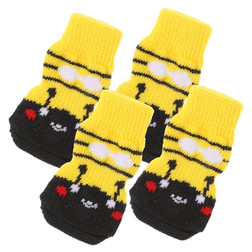 EXHUMKY 4 Stück Haustier socken Bausatz Hundestiefel Hundepfotenbalsam Griff Hausschuhe socken für hundepfoten hundesocken Welpenzubehör Wiederverwendbare Pfotenschützer Baumwolle Yellow von EXHUMKY