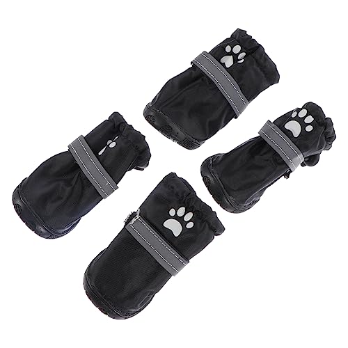 EXHUMKY 4 Stück Haustier wasserdichte Schuhe rutschfeste Regenschuhe für Welpen Hundestiefel hundeschuhe Dog Shoes Rutschfester Regenstiefel wasserdichte Regenstiefel Polyester Black von EXHUMKY