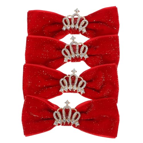 EXHUMKY 4 Stück Hundeschleifenclip Haarschmuck für Haustiere Haarclip für Hochzeit Haustierkette züchten Haarklemmen Zubehör für Tierhaarspangen Haarnadeln für Hunde Stoff rot von EXHUMKY