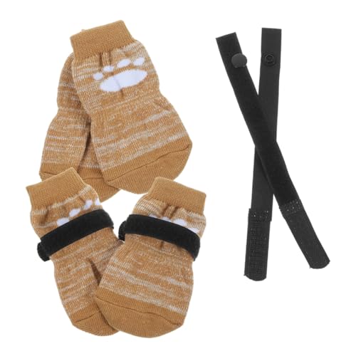 EXHUMKY 4 Stück Hundesocken Pfoten Hundeschuhe Für Draußen Autositz Für Hunde Hundefußabdeckungen Kauer Hundeschuhe Für Haustiere Socken Mit Hundegriff Haustier Pfote Abs Coffee Baumwolle von EXHUMKY