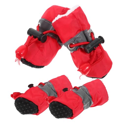 EXHUMKY 4 Stück rutschfeste Schuhe für Haustiere Hund Stiefel Welpenschuhe für draußen Dog Snow Boots Dog Shoes gleitschutz Schuhe rutschfeste Haustierschuhe Welpenhaustierschuhe Stoff rot von EXHUMKY