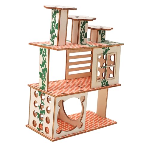 EXHUMKY Hamster-Klettergerüst Hamster Spielplatz Hamster Klettergerüst Hamster Versteck Hamster-Hindernisparcours Nest Hase Hamsterhäuser und Verstecke Hamstervilla hölzern Beige von EXHUMKY