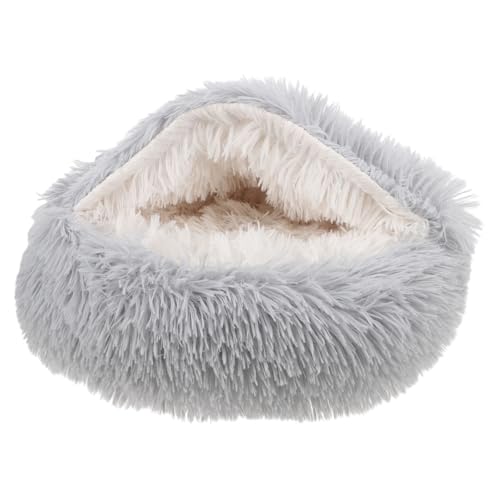 EXHUMKY Katzenbetthöhle Flauschiges Katzenbett Mit Kapuze Winterkatzennestbett Bequemes Plüschkatzen-winterbett Warmes Katzenbett Für Den Innenbereich Winterkatzenbett Grey Pp Baumwolle von EXHUMKY