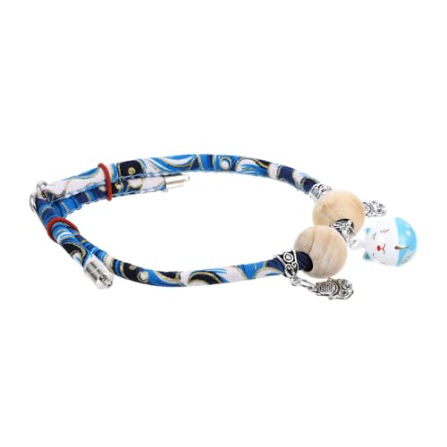 EXHUMKY Katzenhalsband für Handgemachte Holzkette für für Haustiere Katze Katzenbürste hundehalsband licht Katzenschreck Baumwolle Sky-Blue von EXHUMKY