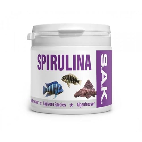 S.A.K. spirulina - Komplettes extrudiertes Futter für alle Zierfischarten, vor allem Tropheus Arten und L-Welse. Granulat 75 g (150 ml) Granulatgröße 2 Körnung 1.00-1.5 mm - Fischgröße 5-7 cm von EXOT HOBBY