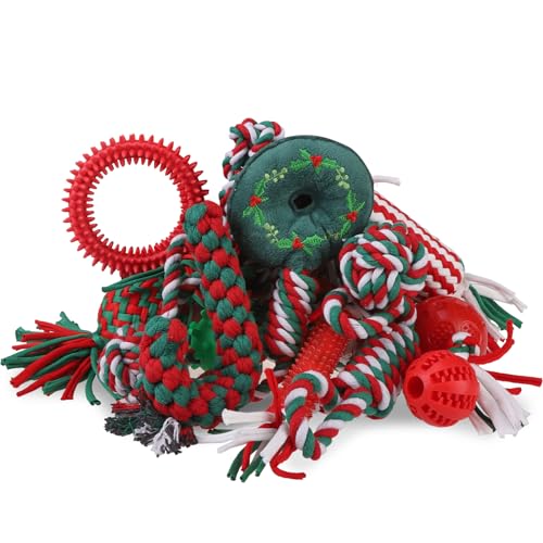 EXPAWLORER 15 Stück Weihnachts-Hundespielzeug, Großpackung – Hundespielzeug, Weihnachtspackung, langlebiges Quietschseil-Ball-Spielzeug, unzerstörbares Gummi-Kauspielzeug, interaktives Spielzeug für von EXPAWLORER