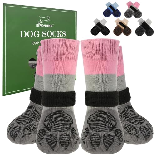 EXPAWLORER 2 Paar Hundesocken Anti-Rutsch doppelseitig zum Leckschutz mit verstellbaren Riemen für den Innenbereich, rutschfeste Hunde Socken Pfotenschutz Hund Verletzung Hundeschuhe, Rosa L EXPAWLORER 2 Paar Hundesocken Anti-Rutsch doppelseitig zum Leckschutz mit verstellbaren Riemen für den Innenbereich, rutschfeste Hunde Socken Pfotenschutz Hund Verletzung Hundeschuhe, Rosa L von EXPAWLORER