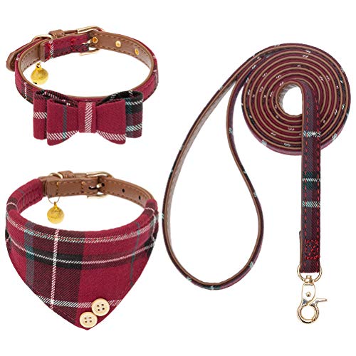 EXPAWLORER Bow Tie Dog Collar and Leash Set Classic Plaid Adjustable Dogs Bandana and Collars with Bell for Puppy Cats 3 PCS von EXPAWLORER