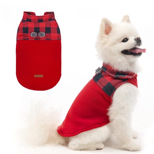 EXPAWLORER Fleece-Hundepullover für kleine und mittelgroße Hunde – klassische karierte Hundejacke, Hunde-Wintermantel, Weste mit 2 D-Ringen für die Leine, Haustier-Kleidung für kaltes Wetter, von EXPAWLORER