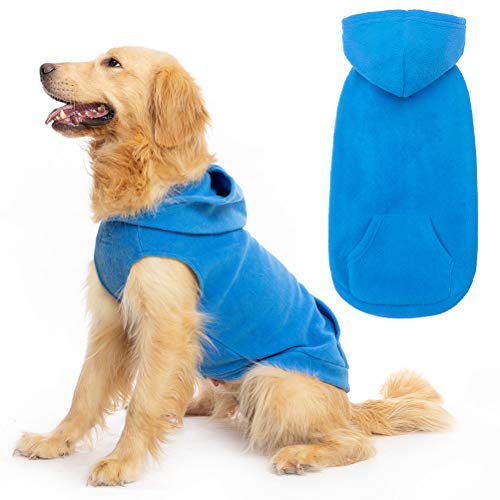 EXPAWLORER Haustier Hunde Kleidung mit Tasche, Polar Fleece Hund Hoodie Herbst Kalt Winter Ärmellos Pullover mit Hut Warm Gemütlich Sweatshirt für Kleine bis Große Hunde Junge und Mädchen (Blau, L) von EXPAWLORER