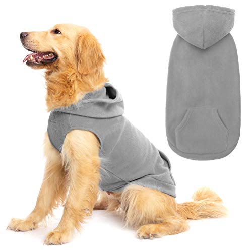 EXPAWLORER Haustier Hunde Kleidung mit Tasche, Polar Fleece Hund Hoodie Herbst Kalt Winter Ärmellos Pullover mit Hut Warm Gemütlich Sweatshirt für Kleine bis Große Hunde Junge und Mädchen (Grau, XL) von EXPAWLORER