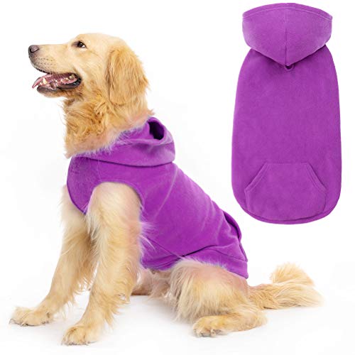 EXPAWLORER Haustier Hunde Kleidung mit Tasche, Polar Fleece Hund Hoodie Herbst Kalt Winter Ärmellos Pullover mit Hut Warm Gemütlich Sweatshirt für Kleine bis Große Hunde Junge und Mädchen (Lila, XL) von EXPAWLORER