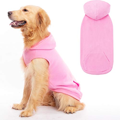 EXPAWLORER Haustier Hunde Kleidung mit Tasche, Polar Fleece Hund Hoodie Herbst Kalt Winter Ärmellos Pullover mit Hut Warm Gemütlich Sweatshirt für Kleine bis Große Hunde Junge und Mädchen (Rosa, XXL) von EXPAWLORER