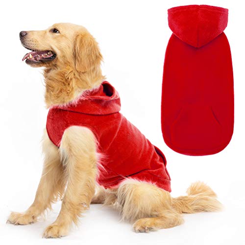 EXPAWLORER Haustier Hunde Kleidung mit Tasche, Polar Fleece Hund Hoodie Herbst Kalt Winter Ärmellos Pullover mit Hut Warm Gemütlich Sweatshirt für Kleine bis Große Hunde Junge und Mädchen (Rot, XL) von EXPAWLORER