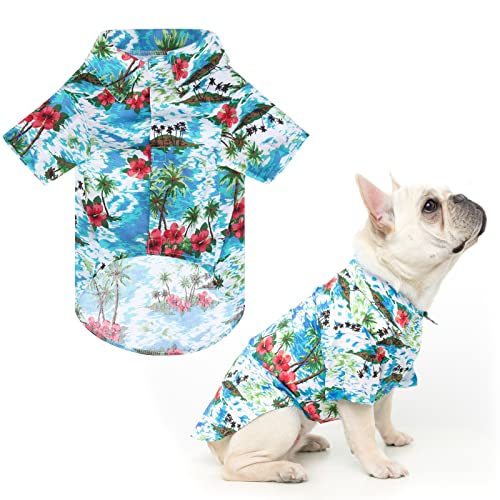 EXPAWLORER Hawaii-Hemd für Hunde, Sommerkleidung, atmungsaktiv, Baumwolle, Polo-T-Shirt mit Blumen- und Meeresinsel-Muster, Welpen-Outfit, Hunde-Shirt für kleine, mittelgroße und große Hunde, Jungen von EXPAWLORER