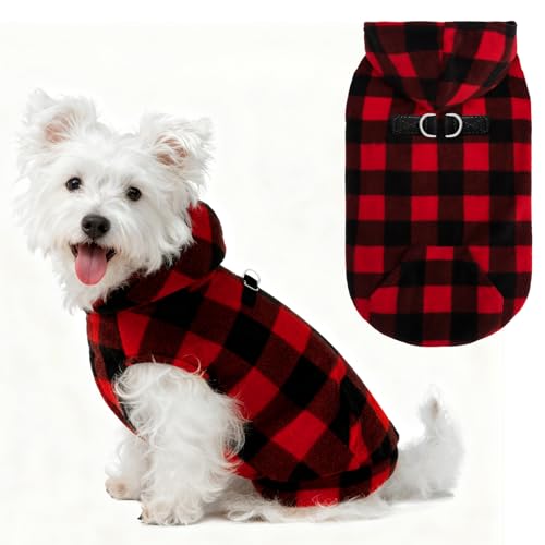 EXPAWLORER Hunde-Kapuzenpullover aus Fleece, kariert, für Herbst und Winter, Haustierkleidung mit Leinen-Ring, ärmellos, warm, gemütlich, Welpenbekleidung für Katzen, kleine, mittelgroße und große EXPAWLORER Hunde-Kapuzenpullover aus Fleece, kariert, für Herbst und Winter, Haustierkleidung mit Leinen-Ring, ärmellos, warm, gemütlich, Welpenbekleidung für Katzen, kleine, mittelgroße und große von EXPAWLORER