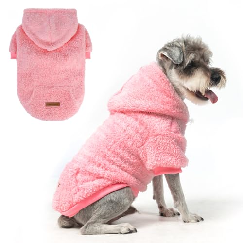 EXPAWLORER Hunde-Kapuzenpullover für Mädchen, warme Fleece-Winterkleidung, flauschiger Haustierpullover für kaltes Wetter, Kapuzen-Sweatshirt für kleine, mittelgroße und große Hunde von EXPAWLORER