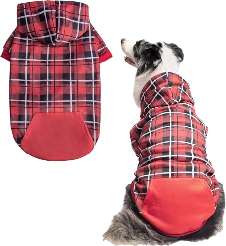 EXPAWLORER Hunde-Kapuzenpullover mit Karomuster, britischer Stil, weicher und warmer Hundepullover mit Loch für die Leine, mit Kapuze, kalte Wetterkleidung, Hunde-Sweatshirt, Outfits, Wintermantel für von EXPAWLORER