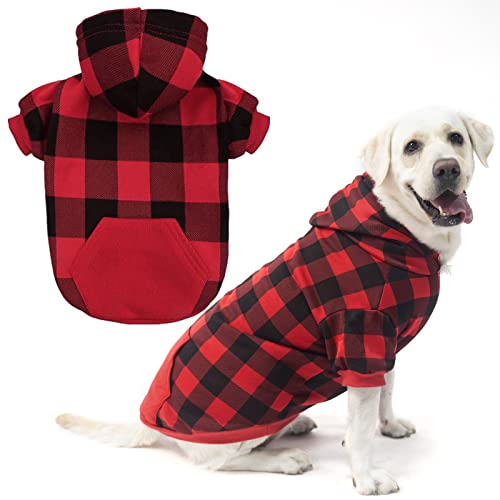 EXPAWLORER Hunde-Kapuzenpullover mit Karomuster, britischer Stil, weicher und warmer Hundepullover mit Loch für die Leine, mit Kapuze für kaltes Wetter, Hunde-Sweatshirt, Outfits, Wintermantel für von EXPAWLORER