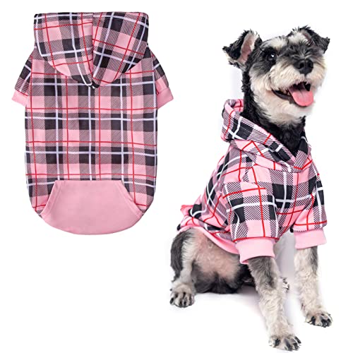 EXPAWLORER Hunde-Kapuzenpullover mit Karomuster, britischer Stil, weicher und warmer Hundepullover mit Loch für die Leine, mit Kapuze für kaltes Wetter, Hunde-Sweatshirt, Outfits, Wintermantel für von EXPAWLORER