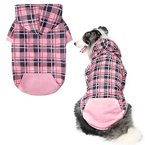 EXPAWLORER Hunde-Kapuzenpullover mit Karomuster, britischer Stil, weicher und warmer Hundepullover mit Loch für die Leine, mit Kapuze für kaltes Wetter, Hunde-Sweatshirt, Outfits, Wintermantel für von EXPAWLORER