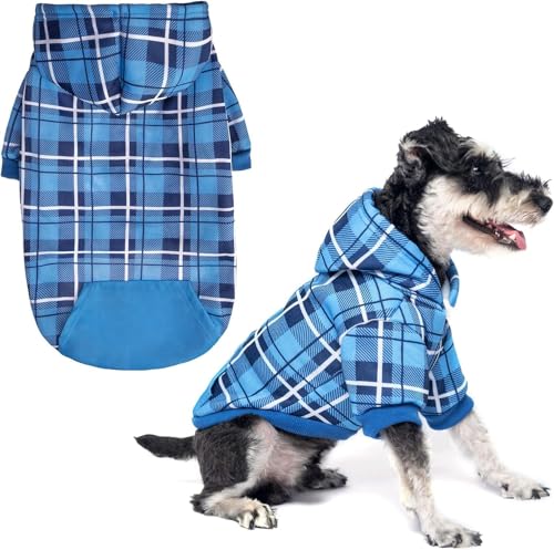 EXPAWLORER Hunde-Kapuzenpullover mit Karomuster, britischer Stil, weicher und warmer Hundepullover mit Loch für die Leine, mit Kapuze für kaltes Wetter, Hunde-Sweatshirt, Outfits, Wintermantel für von EXPAWLORER