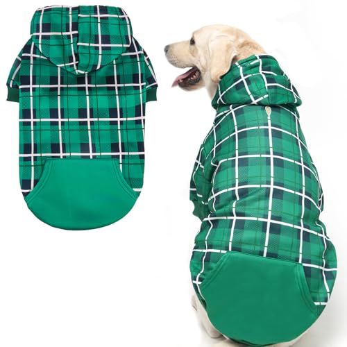 EXPAWLORER Hunde-Kapuzenpullover mit Karomuster, britischer Stil, weicher und warmer Hundepullover mit Loch für die Leine, mit Kapuze für kaltes Wetter, Hunde-Sweatshirt, Outfits, Wintermantel für von EXPAWLORER