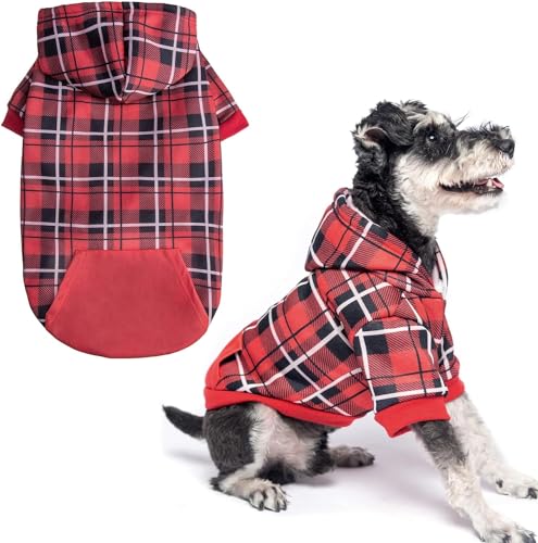 EXPAWLORER Hunde-Kapuzenpullover mit Karomuster, britischer Stil, weicher und warmer Hundepullover mit Loch für die Leine, mit Kapuze für kaltes Wetter, Hunde-Sweatshirt, Outfits, Wintermantel für von EXPAWLORER