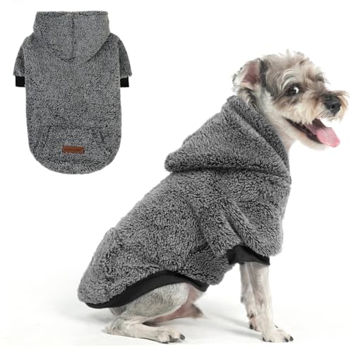 EXPAWLORER Hunde-Kapuzenpullover – warme Fleece-Winterkleidung, flauschiger Haustierpullover für kaltes Wetter, Kapuzen-Sweatshirt für kleine, mittelgroße und große Hunde, Jungen und Welpen von EXPAWLORER