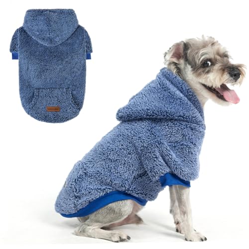 EXPAWLORER Hunde-Kapuzenpullover – warme Fleece-Winterkleidung, flauschiger Haustierpullover für kaltes Wetter, Kapuzen-Sweatshirt für kleine, mittelgroße und große Hunde, Jungen und Welpen von EXPAWLORER