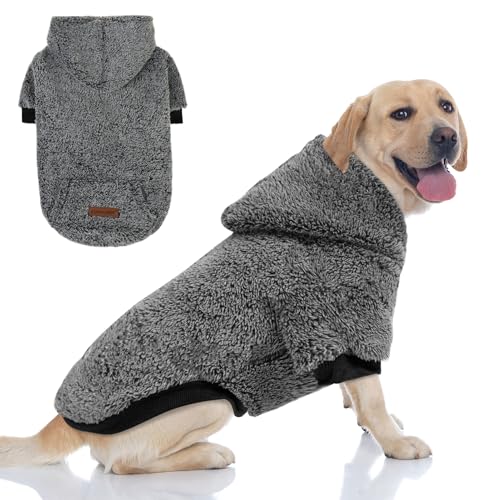 EXPAWLORER Hunde-Kapuzenpullover – warme Fleece-Winterkleidung, flauschiger Haustierpullover für kaltes Wetter, Kapuzen-Sweatshirt für kleine, mittelgroße und große Hunde, Jungen und Welpen von EXPAWLORER