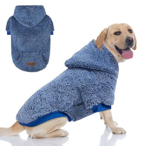 EXPAWLORER Hunde-Kapuzenpullover – warme Fleece-Winterkleidung, flauschiger Haustierpullover für kaltes Wetter, Kapuzen-Sweatshirt für kleine, mittelgroße und große Hunde, Jungen und Welpen von EXPAWLORER