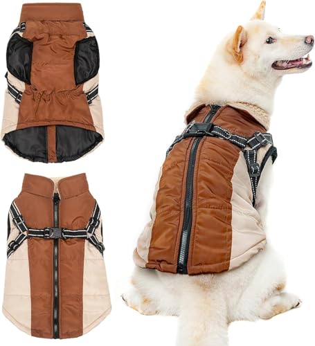 EXPAWLORER Hunde-Wintermantel, wasserdichter Fleece-Hundemantel mit integriertem Geschirr, reflektierender, winddichter Reißverschluss, Hundejacke für kaltes Wetter, Kleidung für draußen (Grau, 2 von EXPAWLORER