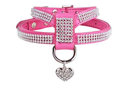 EXPAWLORER Hundegeschirr aus echtem Leder, weich gepolstert, glitzernde Strass-Weste mit Herz-Anhänger, für Welpen, Katzen, Rosa EXPAWLORER Hundegeschirr aus echtem Leder, weich gepolstert, glitzernde Strass-Weste mit Herz-Anhänger, für Welpen, Katzen, Rosa von EXPAWLORER