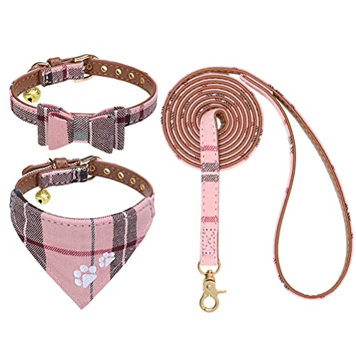 EXPAWLORER Hundehalsband-Set – 3er-Pack Stickerei, Pfotenabdrücke, kariert, Hundehalsbänder und Leine, verheddert Sich Nicht, verstellbares Halsband-Set für Hunde und Katzen, Outdoor-Spaziergänge von EXPAWLORER