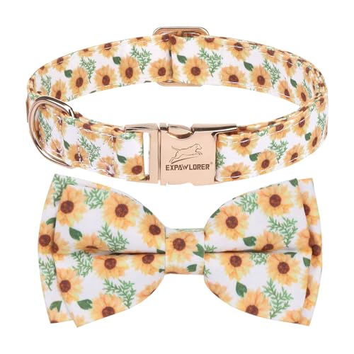 EXPAWLORER Hundehalsband mit Blumenmuster – Blumen-Hundehalsband mit Schleife, niedliches Hundehalsband mit robuster Metall-Schnellverschluss-Schnalle, verstellbares Welpenhalsband für kleine, von EXPAWLORER