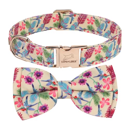 EXPAWLORER Hundehalsband mit Blumenmuster – Blumen-Hundehalsband mit Schleife, niedliches Hundehalsband mit robuster Metall-Schnellverschluss-Schnalle, verstellbares Welpenhalsband für kleine, von EXPAWLORER