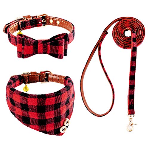 EXPAWLORER Hundehalsband mit Leine - Einstellbarer Hundehalsband mit Tuch Fliege und haltbarer weicher Hundeleine, moderner Halsband und Leine Set für Katze kleine mittelgroße große Hunde, Rot S von EXPAWLORER