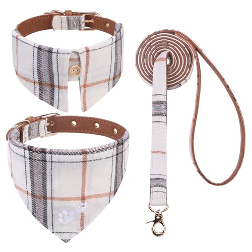 EXPAWLORER Hundehalsband und Leine, Set mit Stickerei, Pfotenabdrücke, kariert, Hundeleine und Halsband, niedliches Hunde-Halstuch, Hundehalsband für kleine, mittelgroße Mädchen, Jungen, Hunde, von EXPAWLORER