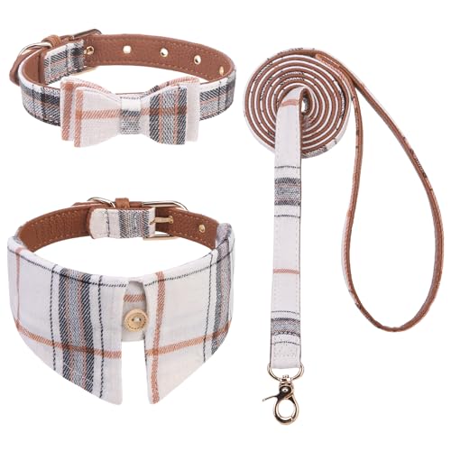 EXPAWLORER Hundeleine und Halsband-Set – klassisches kariertes Hundehalsband mit Fliege, um 360 Grad drehbar, kein Verheddern, verstellbares Hundehalsband für kleine, mittelgroße Hunde und Katzen, von EXPAWLORER