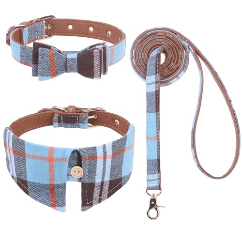 EXPAWLORER Hundehalsband und Leine: Klassisches kariertes Hundehalsband mit Fliege, Hundeleine kein Verheddern, verstellbares Hundehalsband für kleine, mittelgroße Hunde und Katzen, ideales Geschenk, von EXPAWLORER