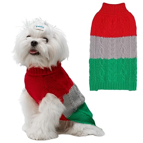 EXPAWLORER Hundepullover – Herbstpullover für kleine Hunde, Mädchen und Jungen, klassischer Rollkragen-Strickwaren, Hundekleidung für kaltes Wetter, Zopfstrick-Hunde-Outfit, Mantel, von EXPAWLORER