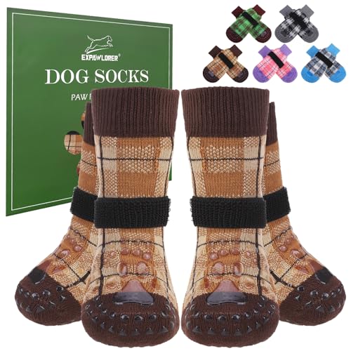 EXPAWLORER Hundesocken gegen Lecken der Pfoten, 4 Stück, doppelseitig, rutschfeste Hundesocken mit Greifern, Hundeschuhe für Hartholzböden, Hundeschuhe für kleine, mittelgroße und große ältere Hunde, EXPAWLORER Hundesocken gegen Lecken der Pfoten, 4 Stück, doppelseitig, rutschfeste Hundesocken mit Greifern, Hundeschuhe für Hartholzböden, Hundeschuhe für kleine, mittelgroße und große ältere Hunde, von EXPAWLORER